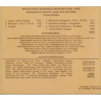 MOZART - Octophoros - Sérénade n°10, pour instruments à vent en si bémol..